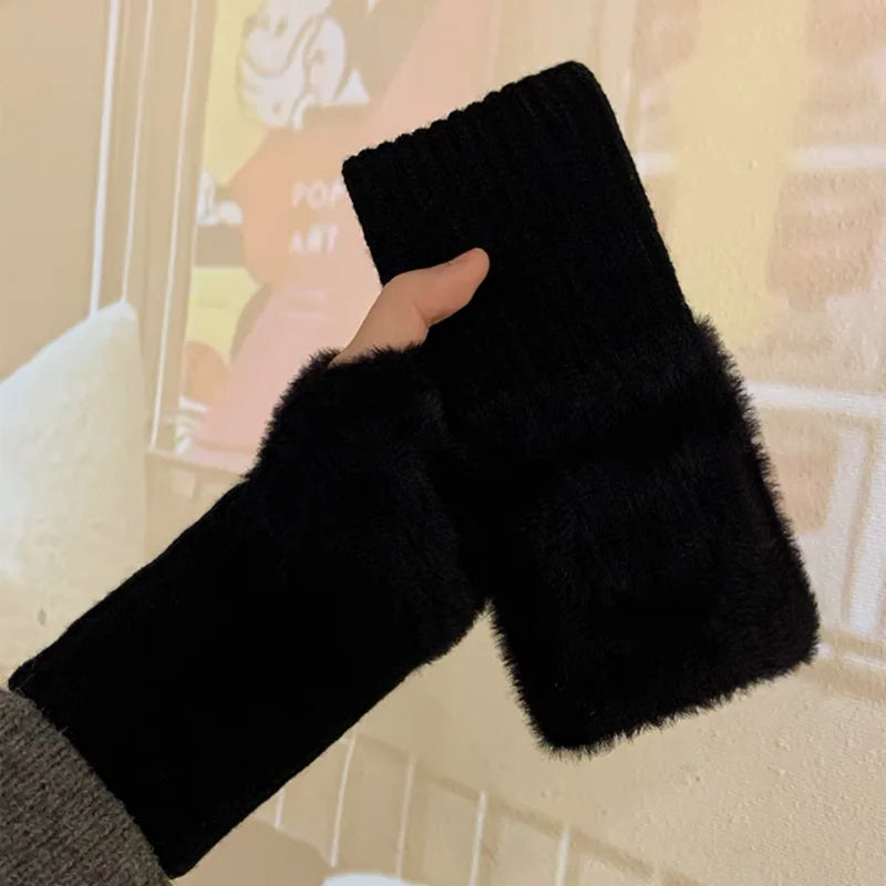 Soft Plush Half Finger Gloves