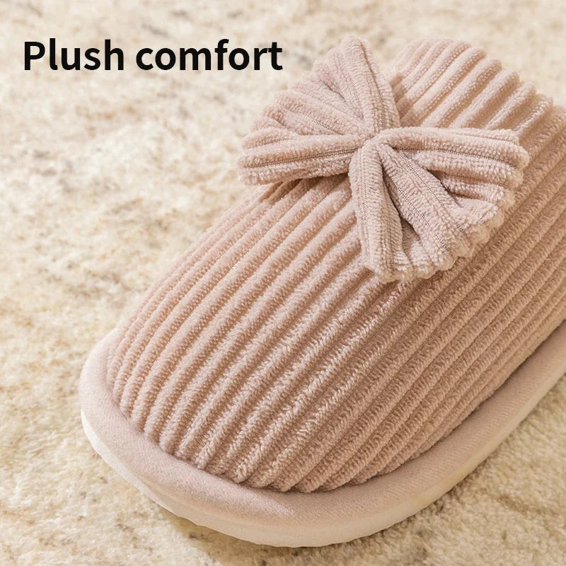 Womens Plush Bow Slippers