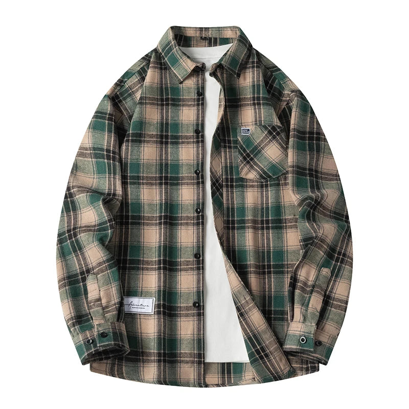 Mens Oversized Autumn Plaid Flannel Long Sleeve