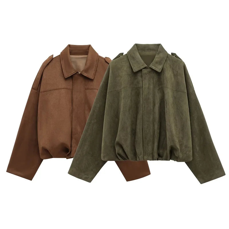 Oversized Suede Bomber Jacket