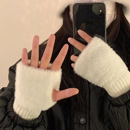 Soft Plush Half Finger Gloves