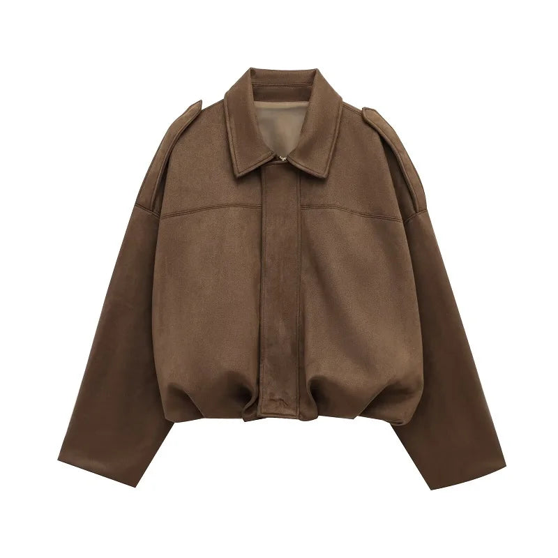 Oversized Suede Bomber Jacket