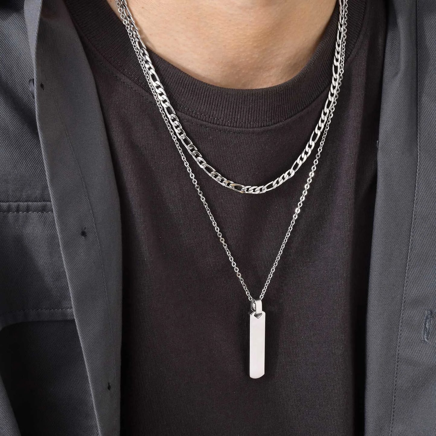 Bar Necklace Stainless Steel Twisted Rope Chain