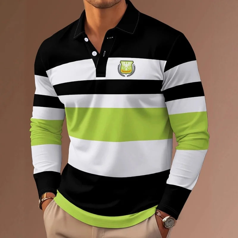 Classic Striped Long Sleeve Polo Shirt