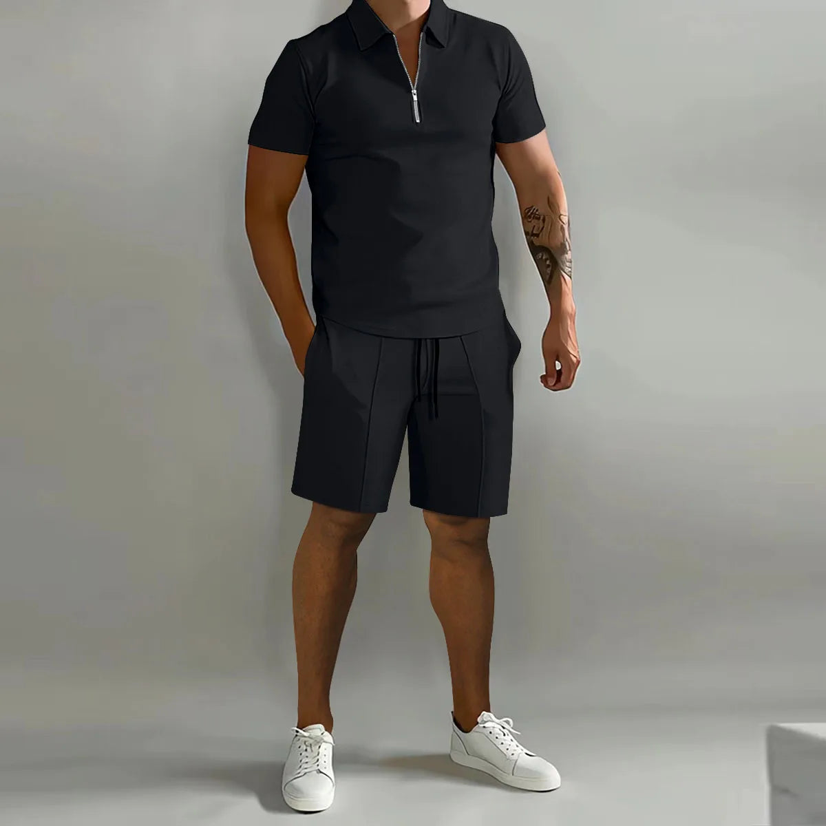 Mens Summer Fitness Short Sleeve Shirt And Shorts Suit