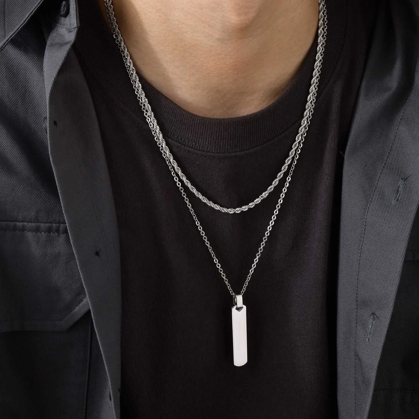 Bar Necklace Stainless Steel Twisted Rope Chain