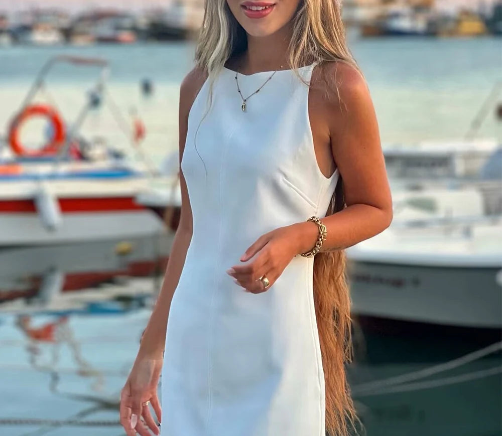 Straight Mini Dress Halter Sleeveless Casual Party Dress