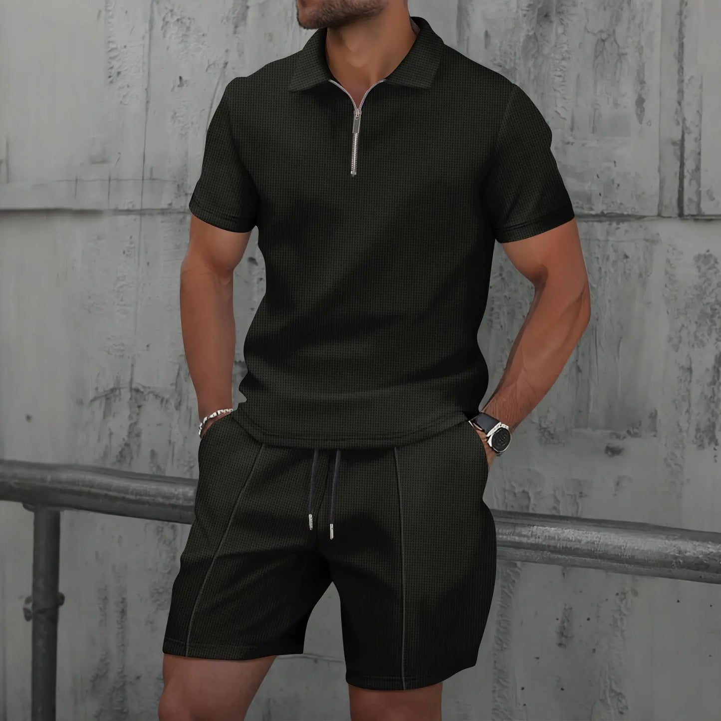 Mens Summer two-piece outdoor leisure solid color set