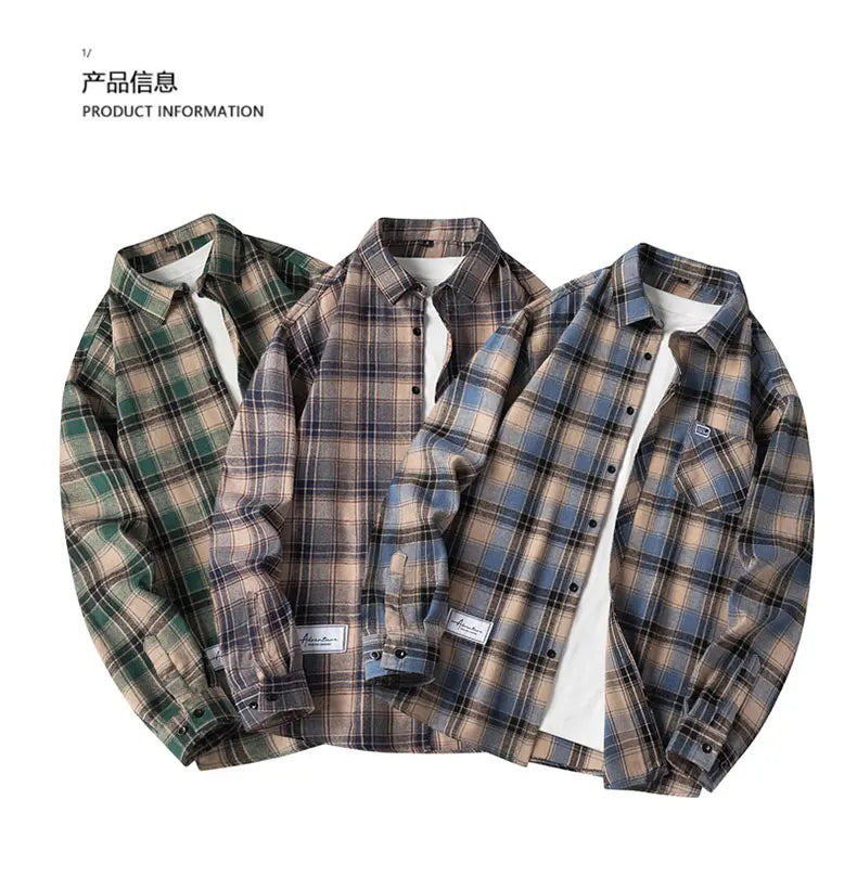 Mens Oversized Autumn Plaid Flannel Long Sleeve