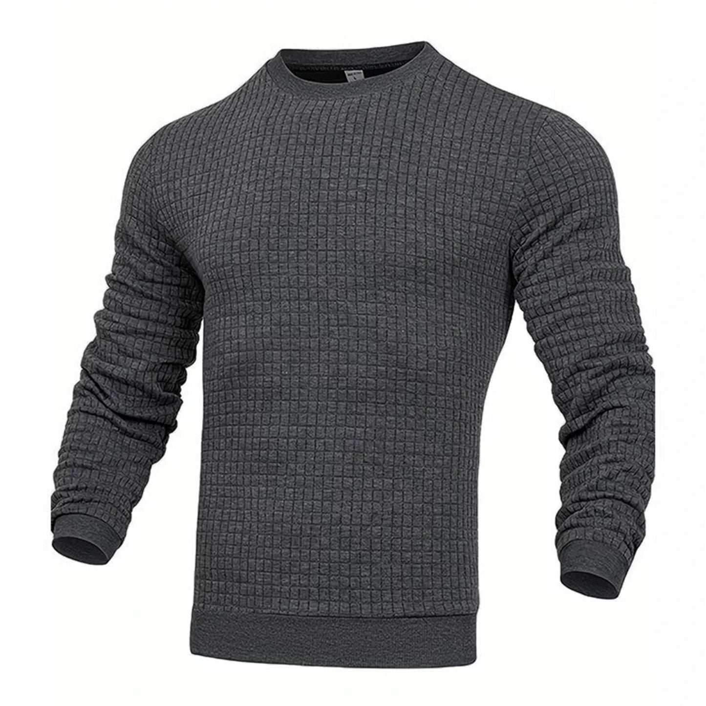 Waffle texture round neck jacquard check sweater