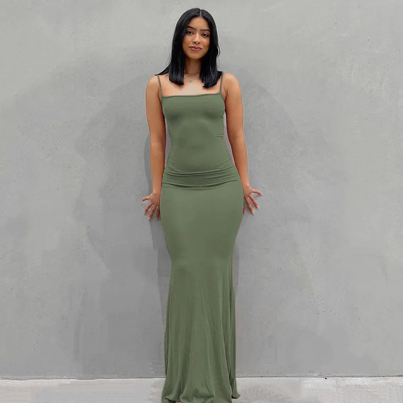 Casual Dress solid color sexy slim high step slip dress