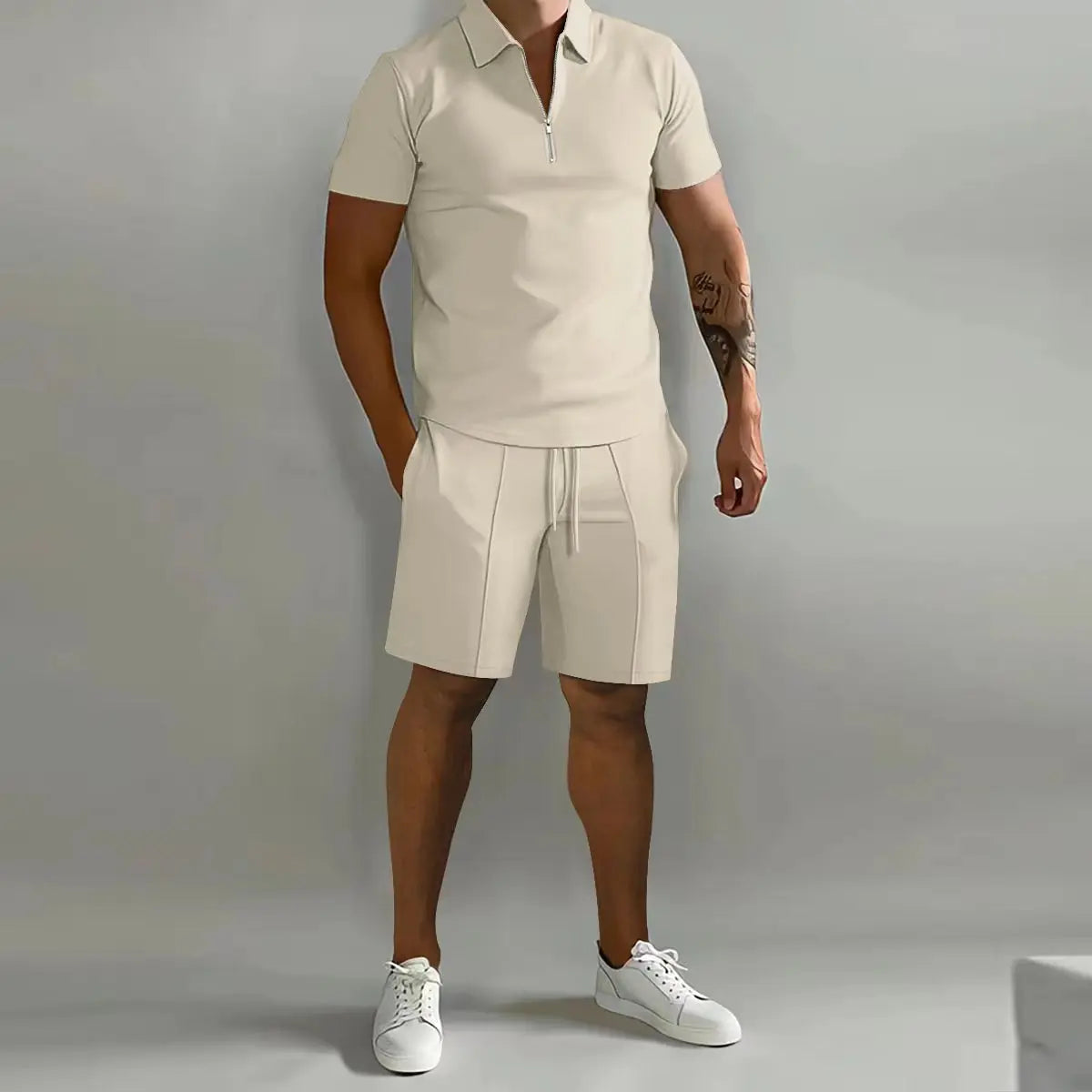 Mens Summer Fitness Short Sleeve Shirt And Shorts Suit