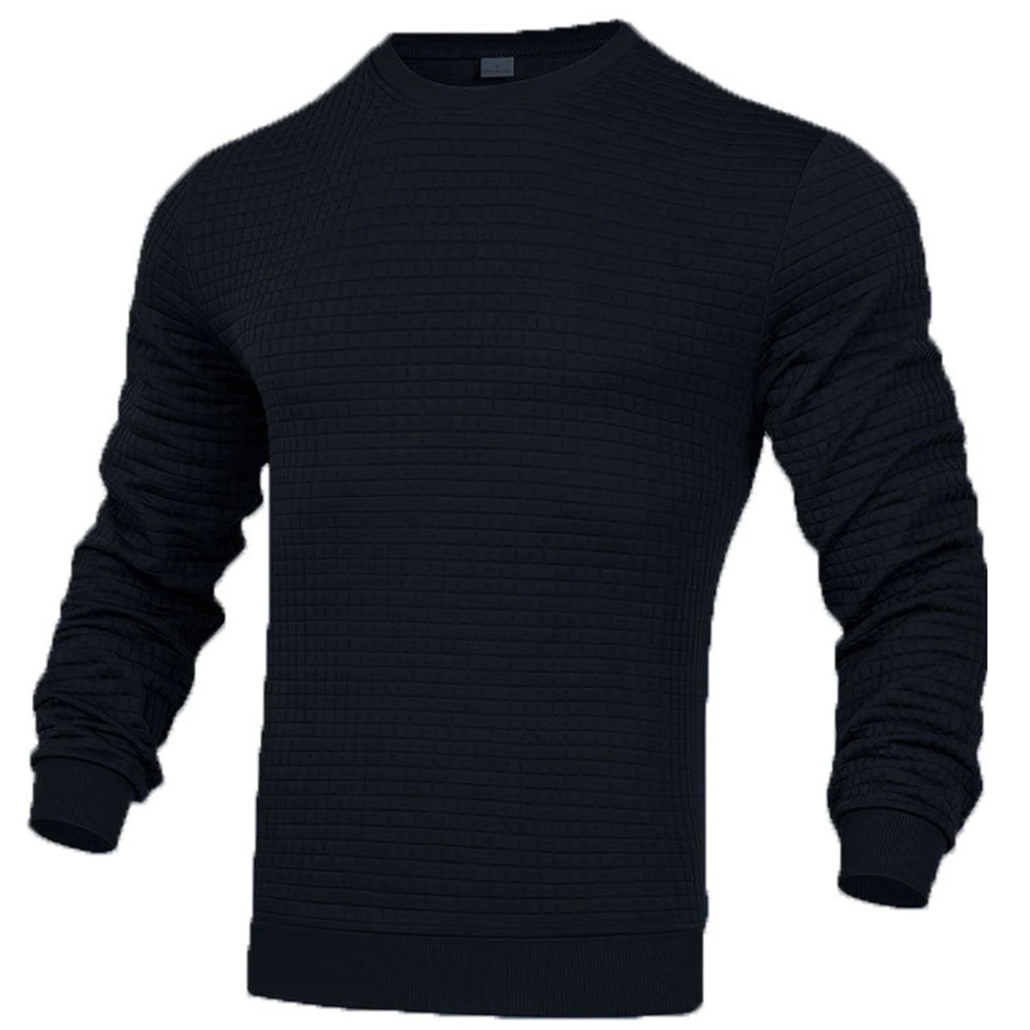 Waffle texture round neck jacquard check sweater