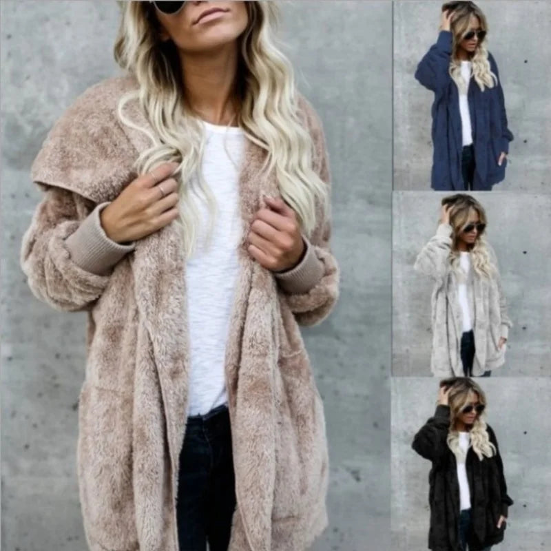 Double-Faced Faux Fur Hooded Overcoat