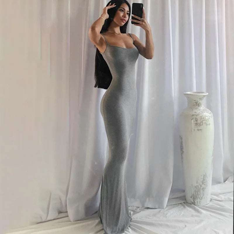 Casual Dress solid color sexy slim high step slip dress