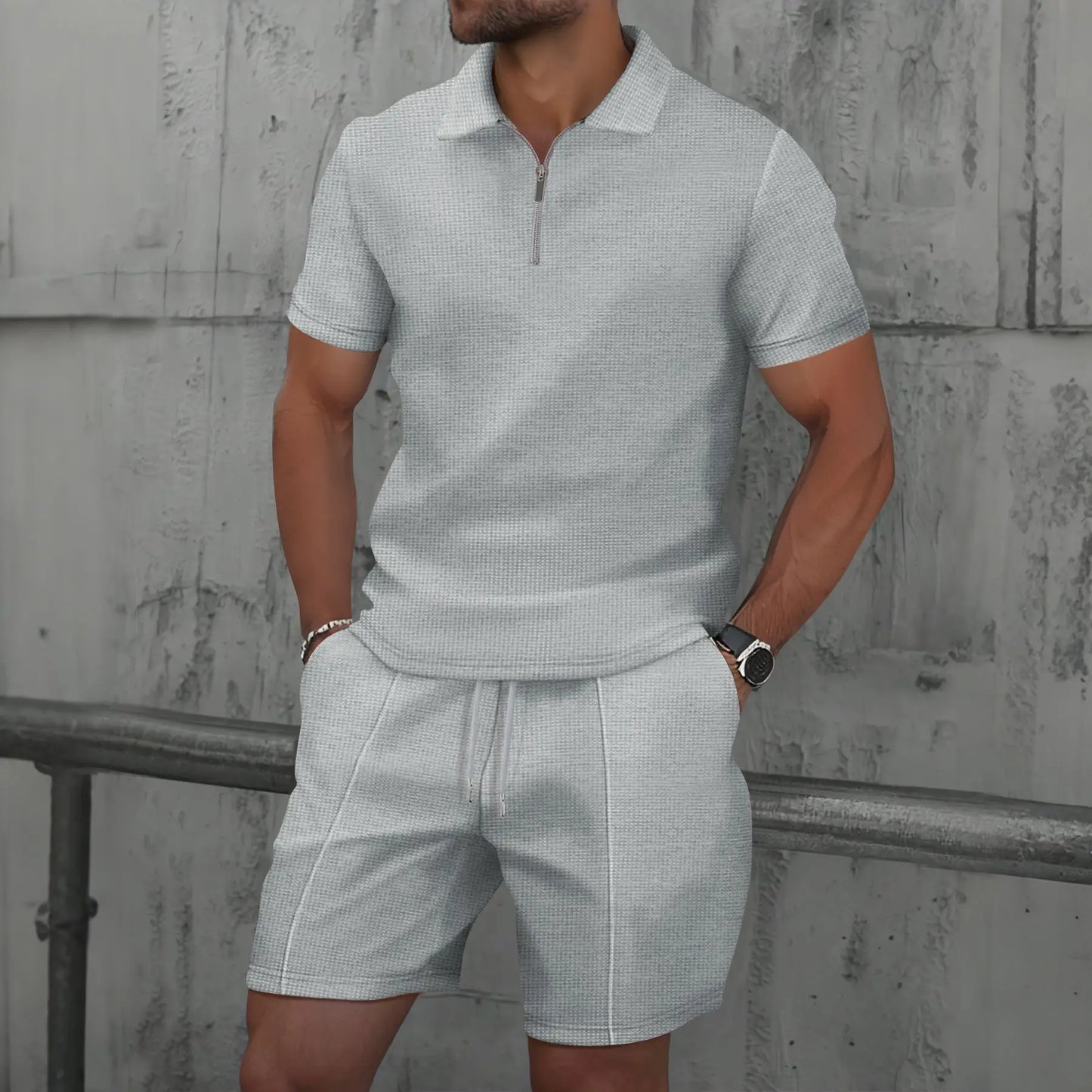 Mens Summer two-piece outdoor leisure solid color set