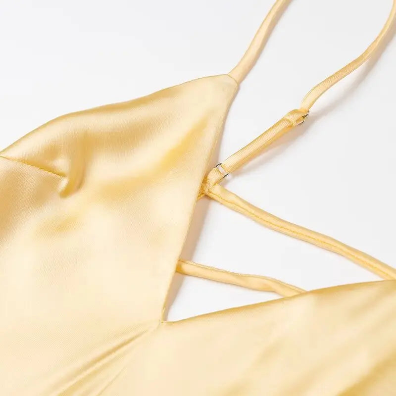 Elegant Summer Yellow V Neck Sling Dress