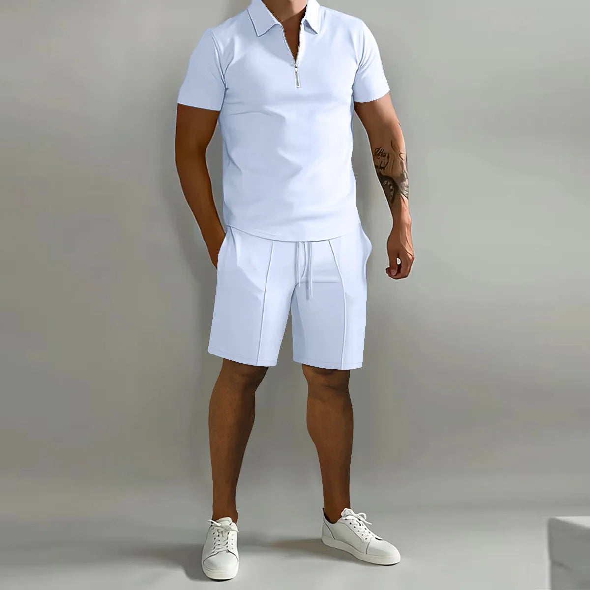 Mens Summer Fitness Short Sleeve Shirt And Shorts Suit