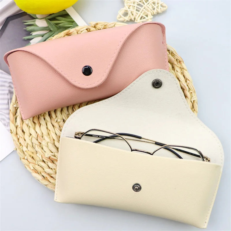Durable Leather Eye Glasses Sunglasses Hard Case Solid Color Pouch Bag