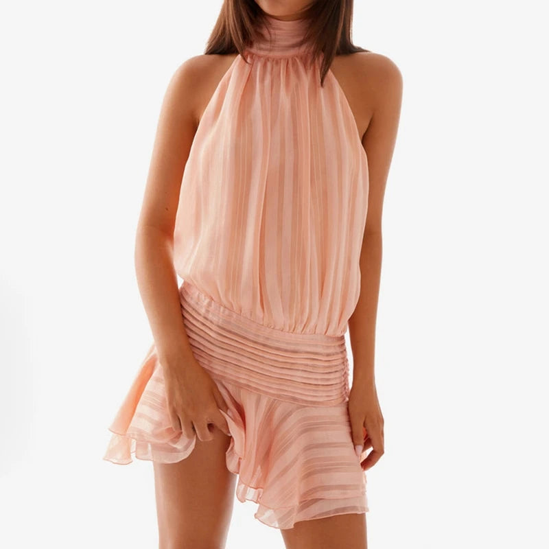 Women Classic Halter Ruffles Mini Dress