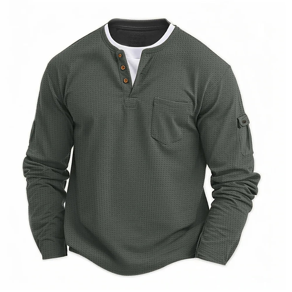 Mens Waffle Cotton Henley neck Shirt