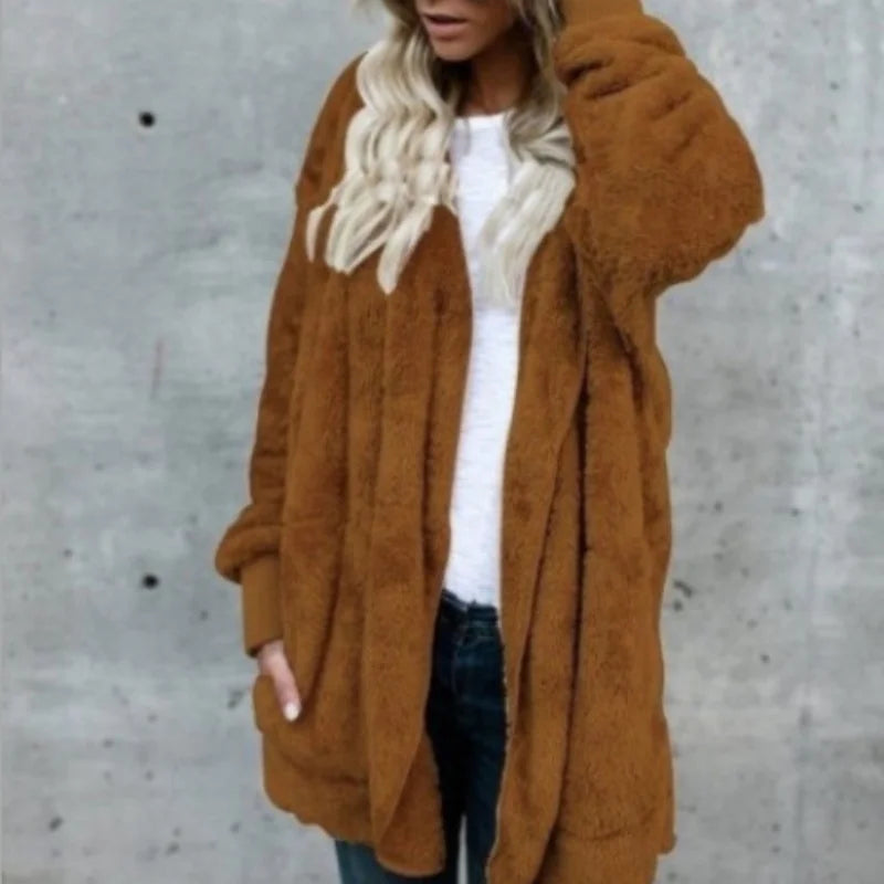 Double-Faced Faux Fur Hooded Overcoat