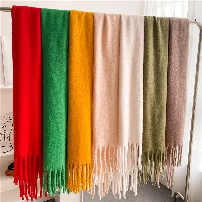 Warm Cashmere Big Tassel Scarf