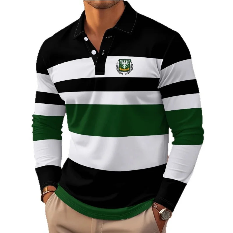 Classic Striped Long Sleeve Polo Shirt