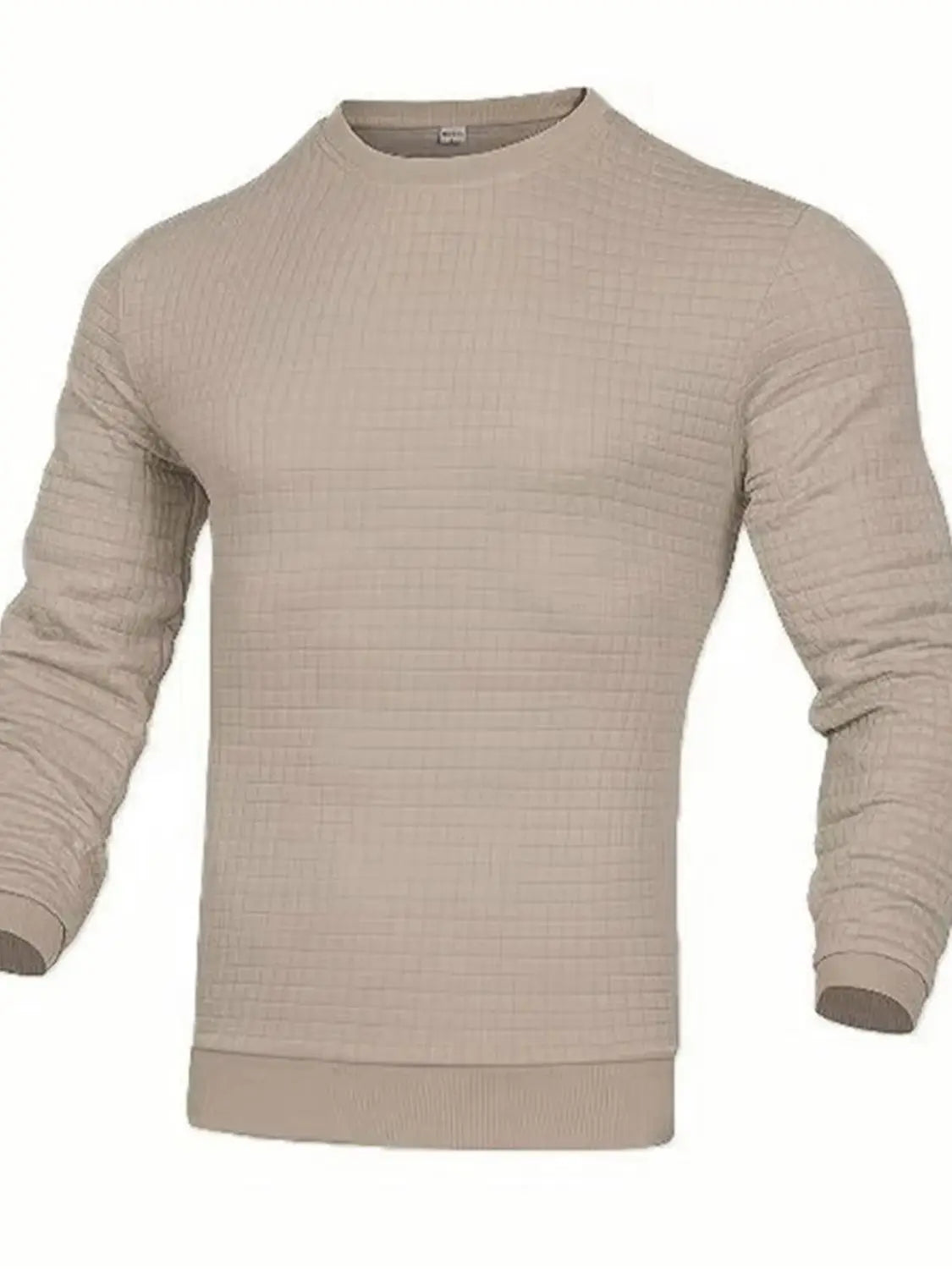 Waffle texture round neck jacquard check sweater