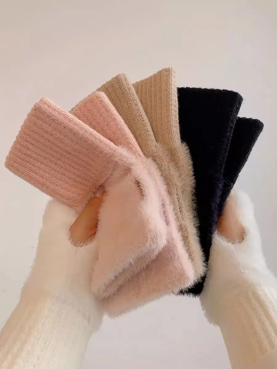 Soft Plush Half Finger Gloves