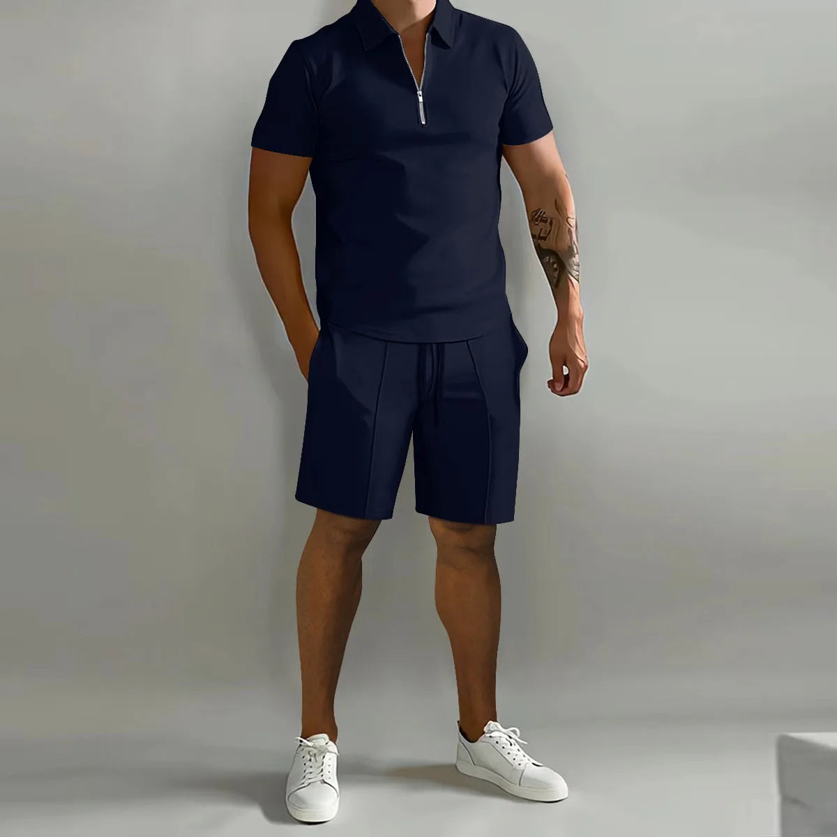 Mens Summer Fitness Short Sleeve Shirt And Shorts Suit