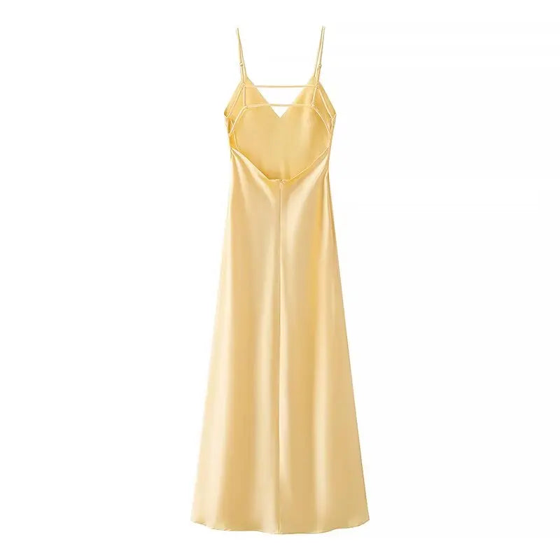Elegant Summer Yellow V Neck Sling Dress