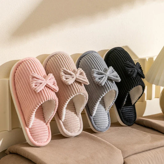 Womens Plush Bow Slippers