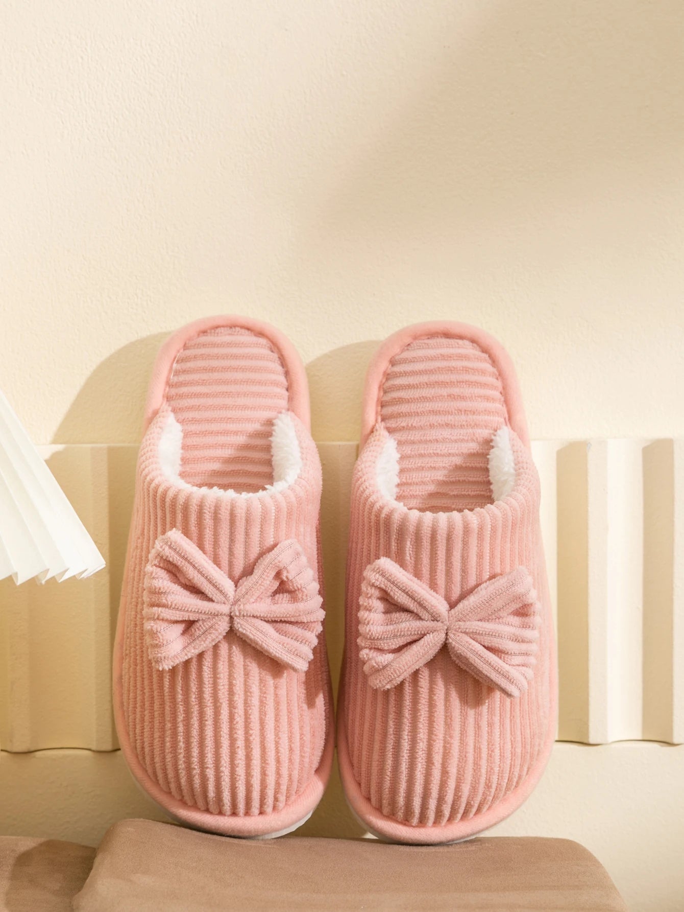 Womens Plush Bow Slippers