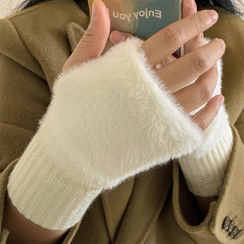 Soft Plush Half Finger Gloves