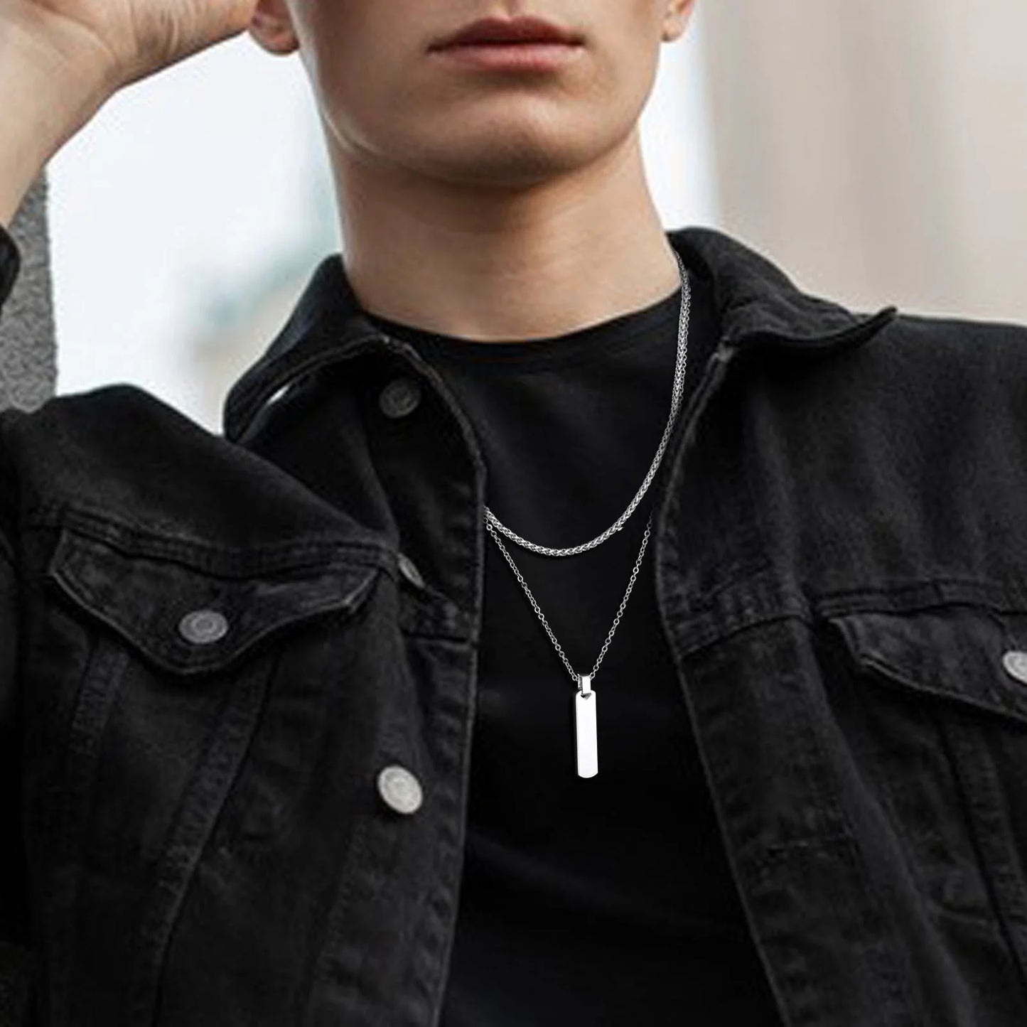 Bar Necklace Stainless Steel Twisted Rope Chain