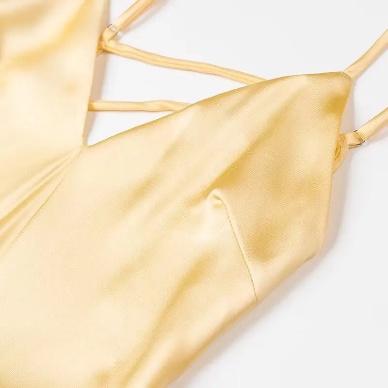 Elegant Summer Yellow V Neck Sling Dress