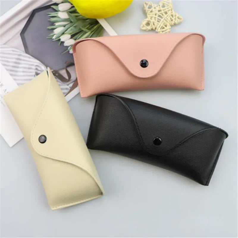 Durable Leather Eye Glasses Sunglasses Hard Case Solid Color Pouch Bag