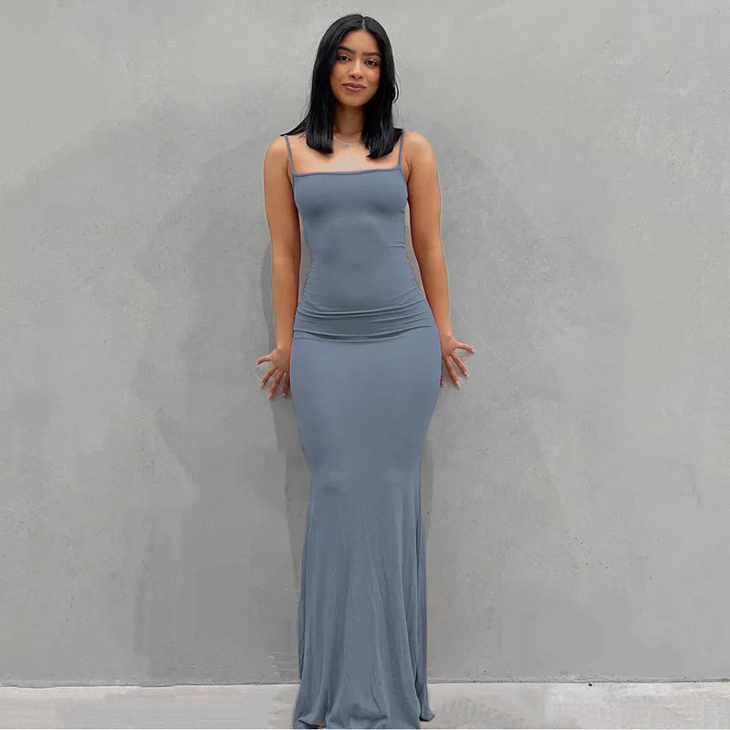 Casual Dress solid color sexy slim high step slip dress