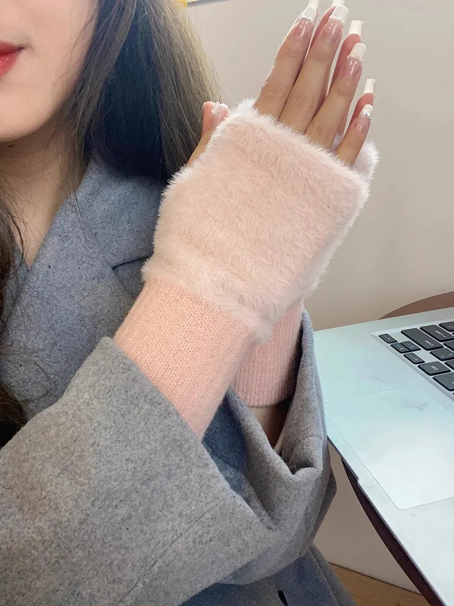 Soft Plush Half Finger Gloves