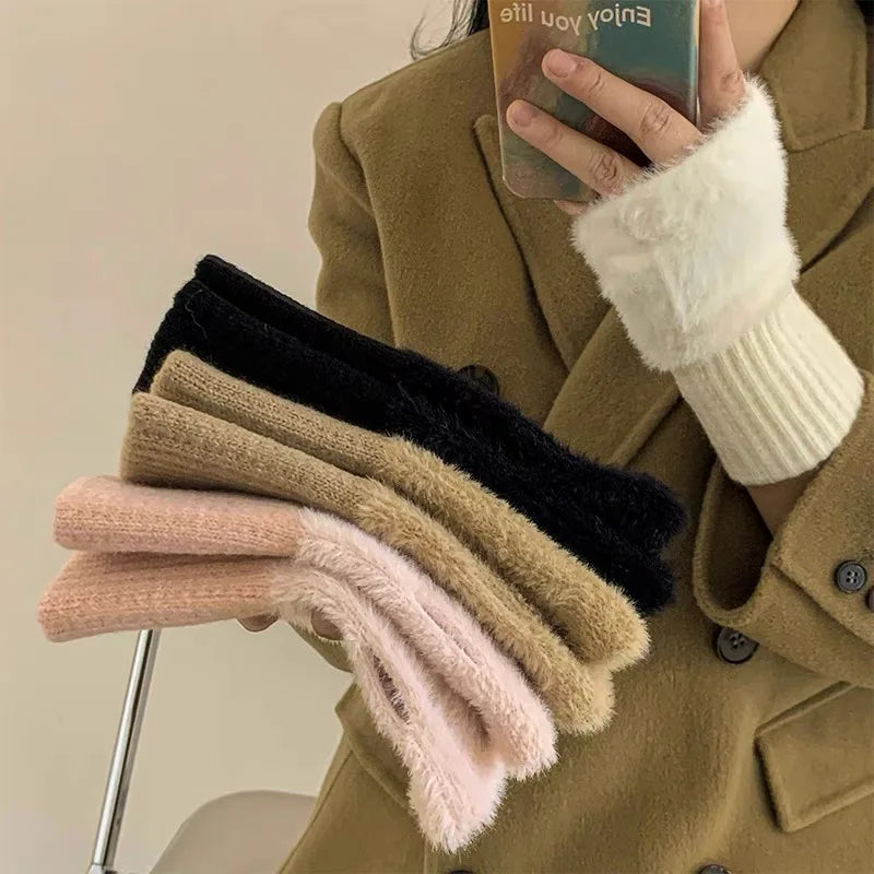 Soft Plush Half Finger Gloves