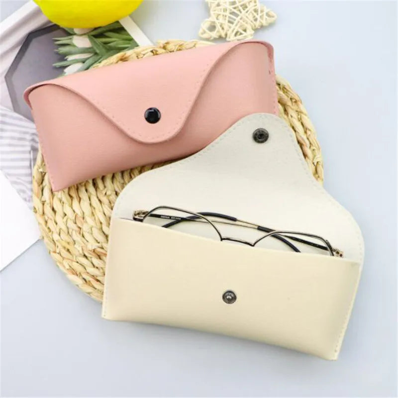 Durable Leather Eye Glasses Sunglasses Hard Case Solid Color Pouch Bag