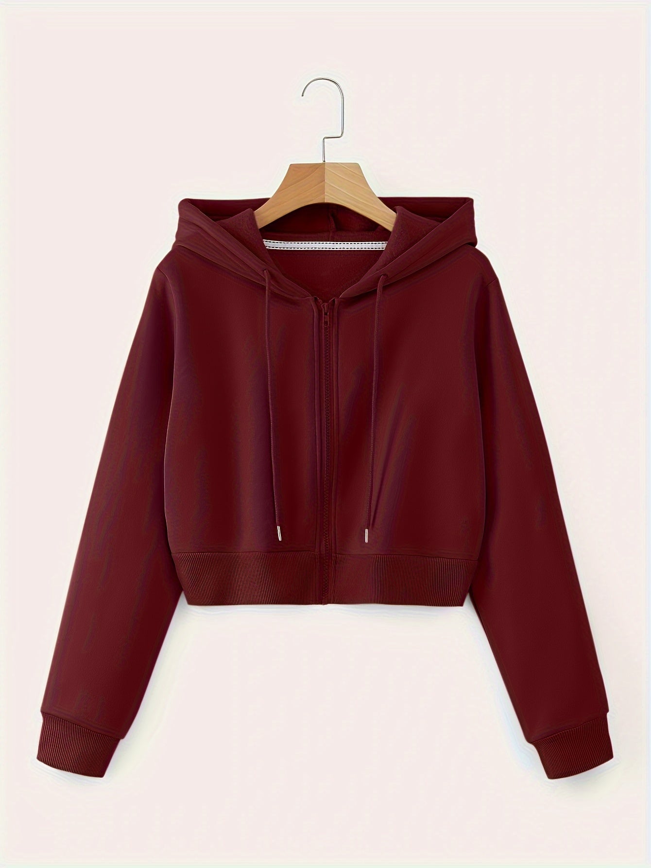 Zip Up Cropped Drawstring Hoodie