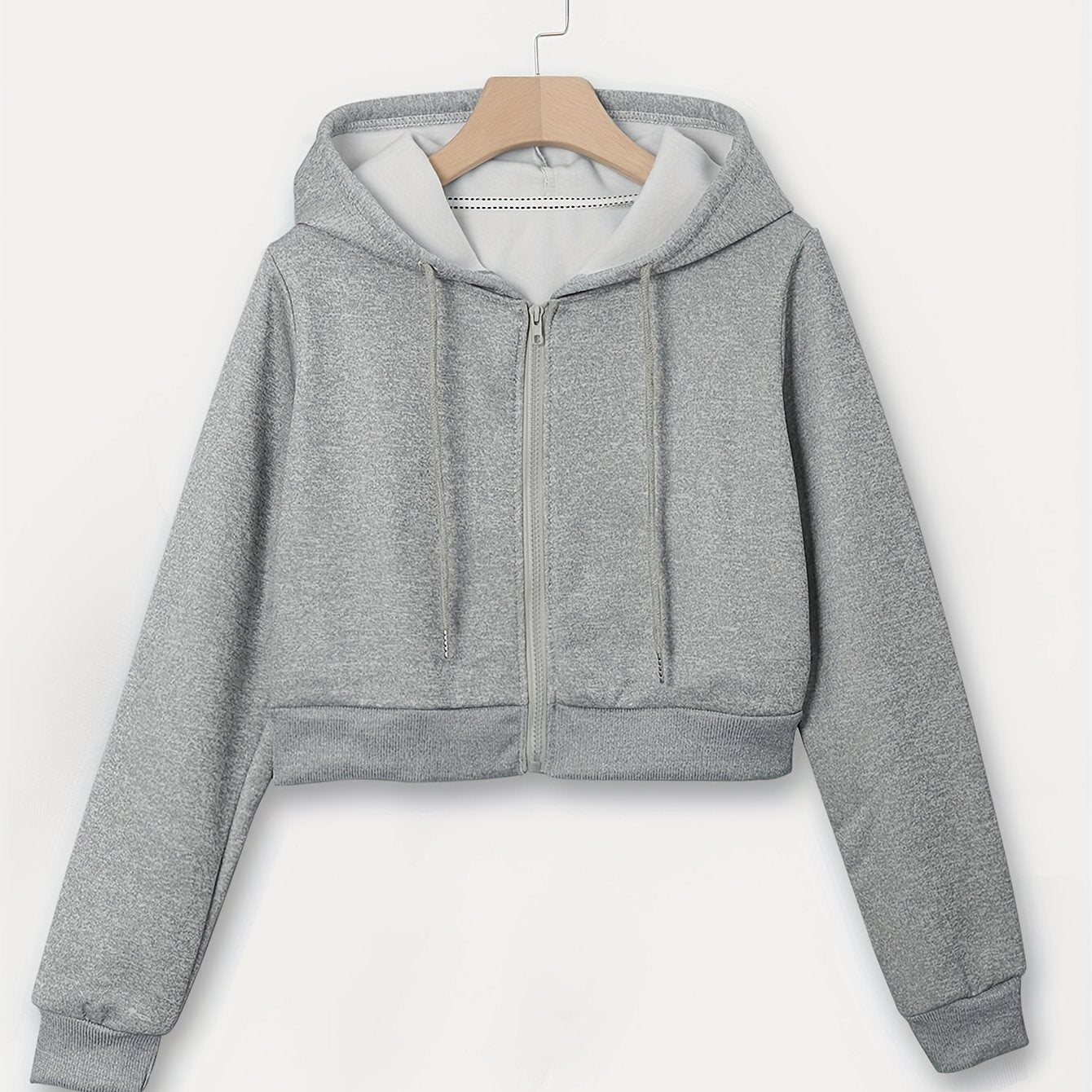 Zip Up Cropped Drawstring Hoodie
