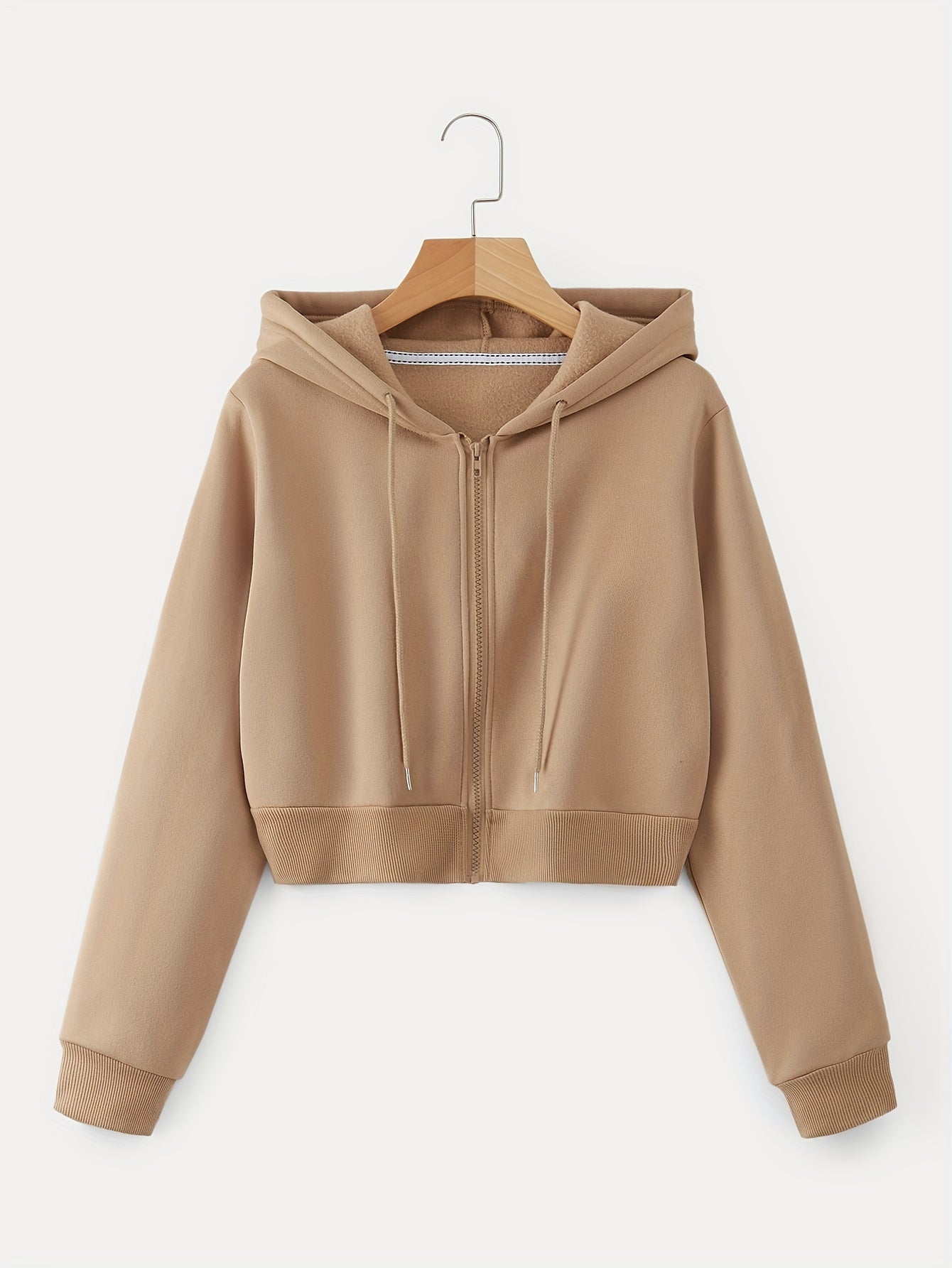 Zip Up Cropped Drawstring Hoodie