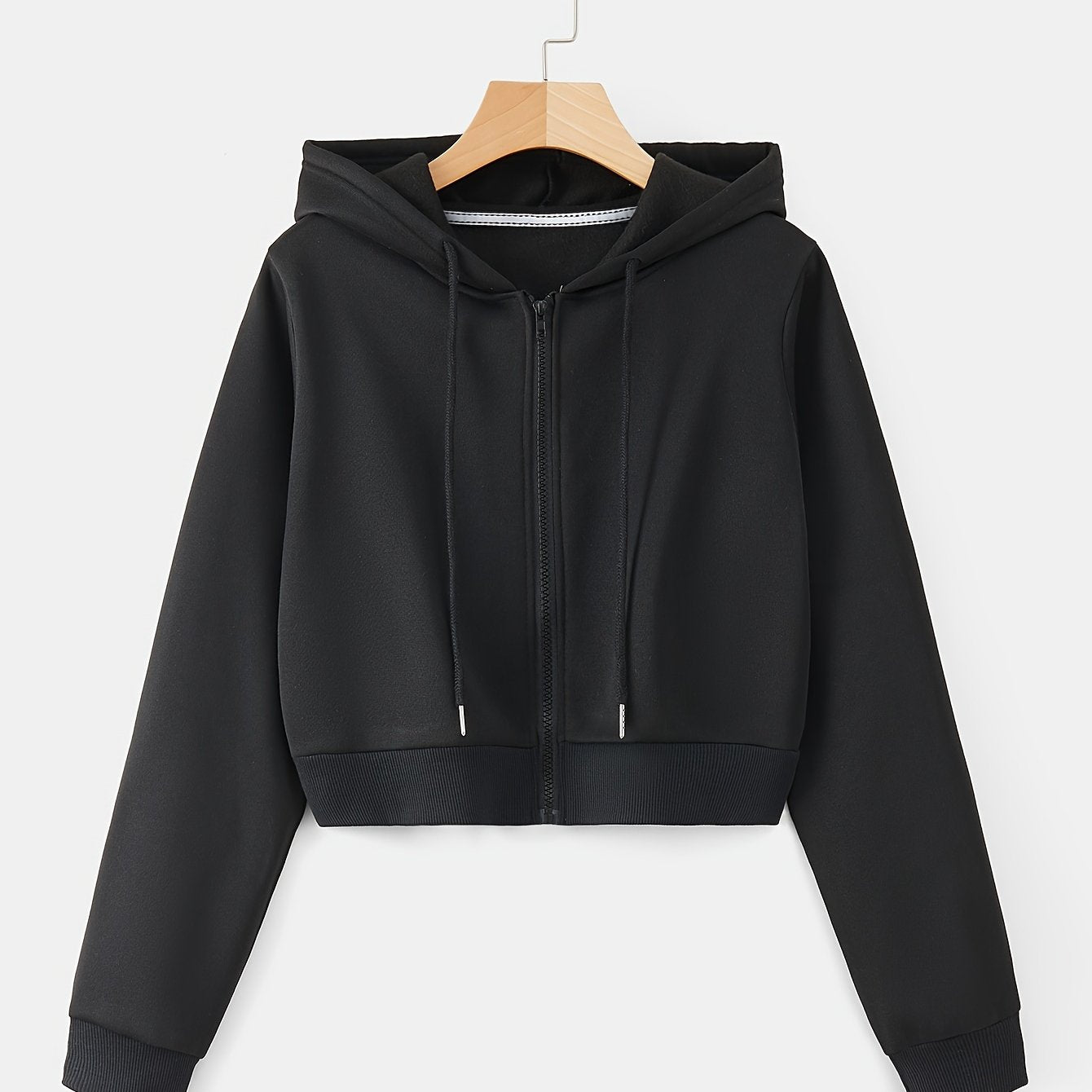 Zip Up Cropped Drawstring Hoodie