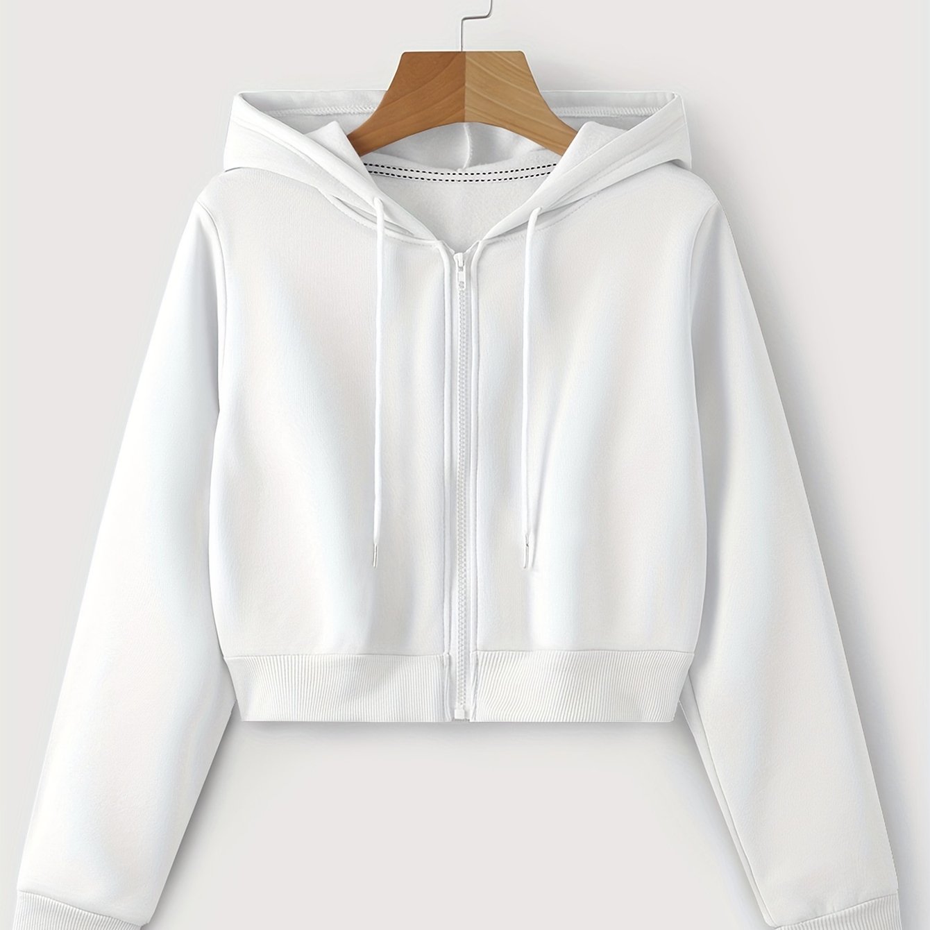 Zip Up Cropped Drawstring Hoodie
