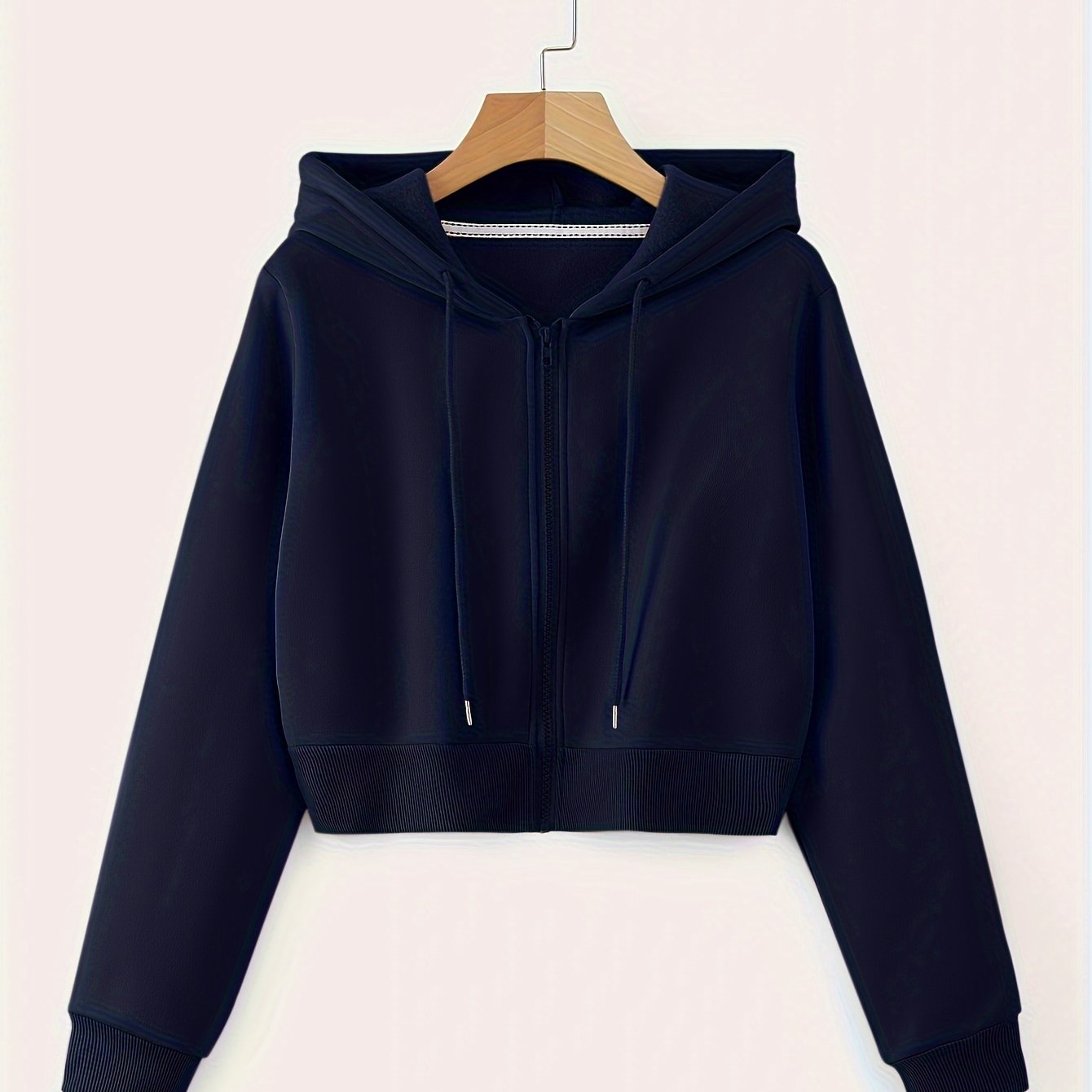 Zip Up Cropped Drawstring Hoodie