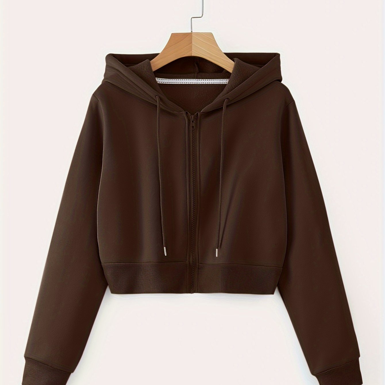 Zip Up Cropped Drawstring Hoodie