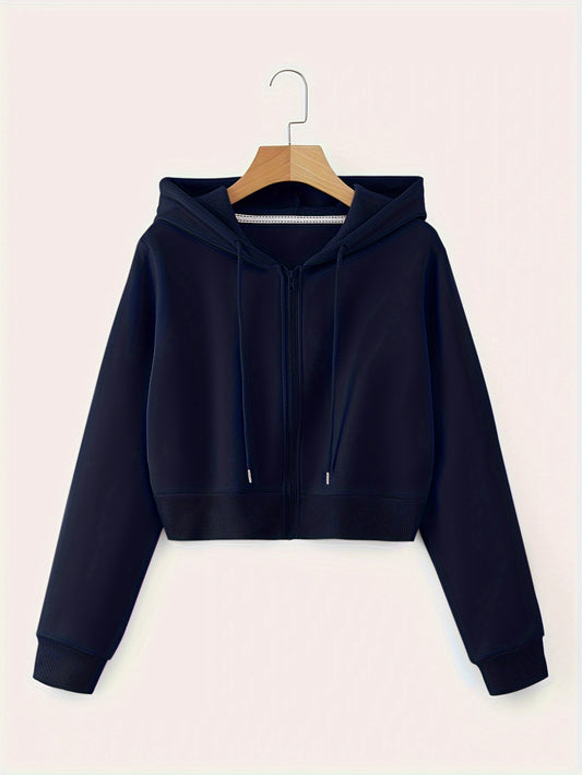 Zip Up Cropped Drawstring Hoodie
